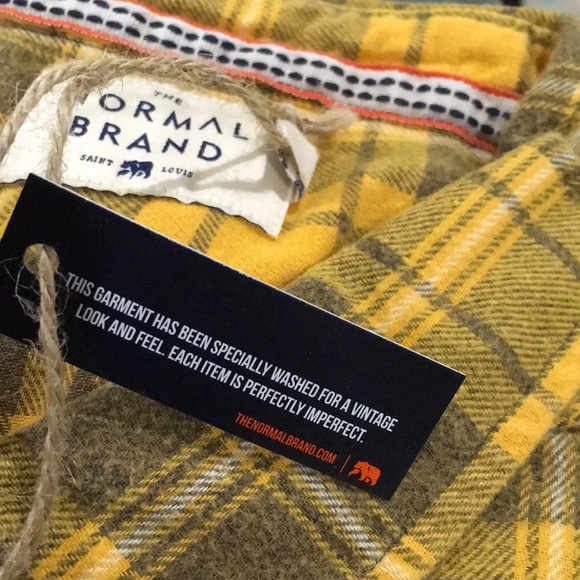 THE NORMAL BRAND CLASSIC GINGHAM BUTTON UP GOLD PLAID FLANNEL SHIRT AUTU… - Picture 5 of 12